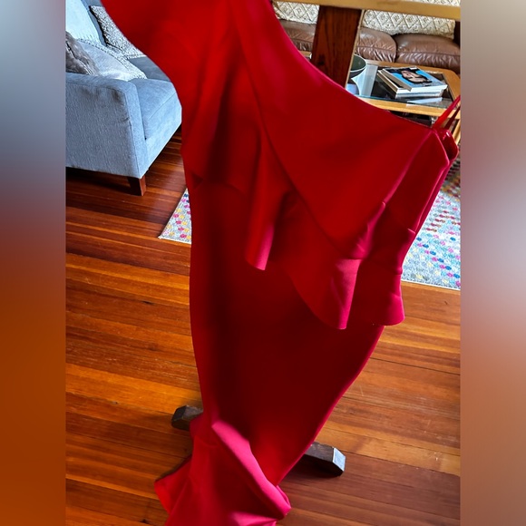 Jessica Howard Women's Ruffled One-Shoulder Sheath Gown 14 Holiday - Picture 6 of 7